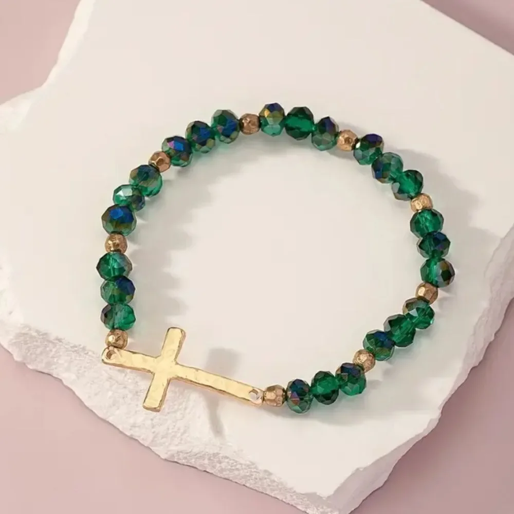 ✨🆕✨ BoHo Glass Beads Stretch Bracelet With Cross ✨ available in a few colors ✨